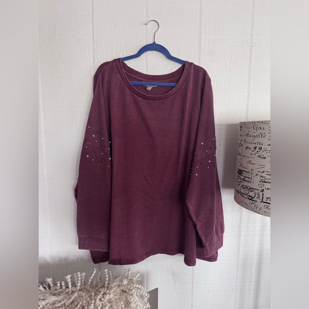 Woman Within size 6x (34-36w) Plum Stud-Accent Relaxed Sweatshirt